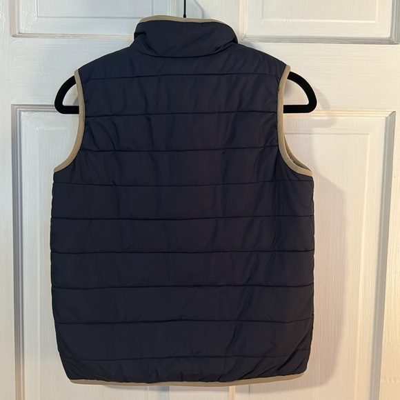 Lands End Kids Youth Puffer Fleece Lined Vest Size 7 navy/tan outdoor w/pockets - Picture 9 of 11